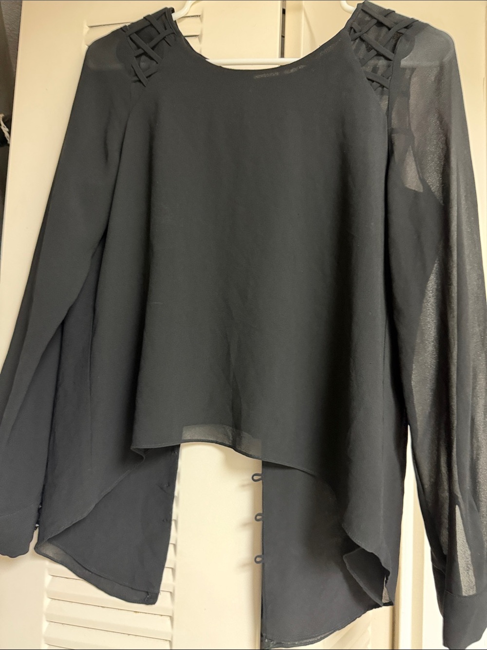 Source Unknown Black Sheer Lattice Yoke Button-Front Blouse - Picture 2 of 3